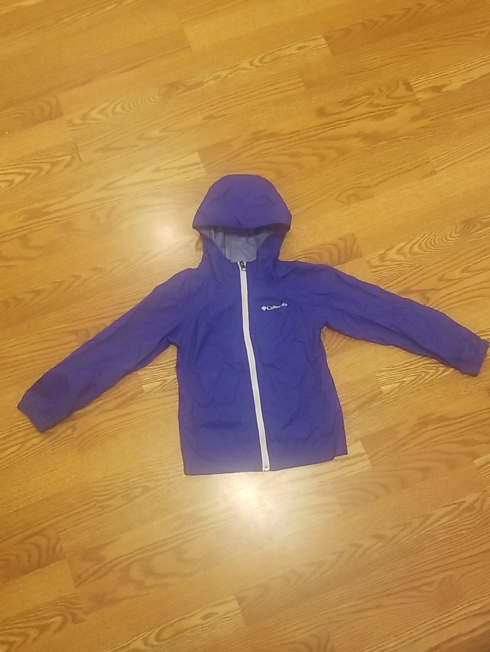 Columbia Purple Kids Hooded Rain Jacket with White Zipper Size Xs
